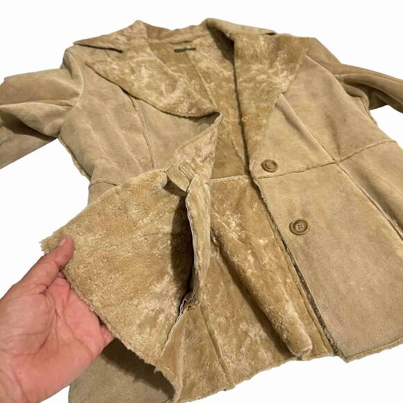 GUESS Leather Suede Jacket Size Small Fur Collar Single Breast - Picture 3 of 12